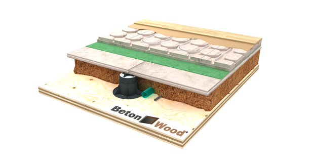 Pavimento radiante sopraelevato BetonRadiant con fibra di legno sfusa Zell